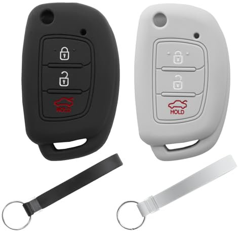 Autoschlüssel Silikon Hülle kompatibel mit Hyundai 3-Tasten Autoschlüssel Klapp(Schwarz+Grau)