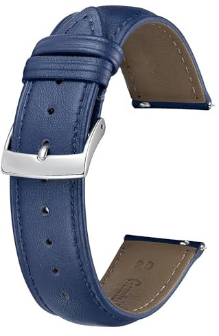 BINLUN Leder Uhrenarmband 22mm 21mm 20mm 19mm 18mm 16mm 14mm 12mm Mehrfarbige Uhrenarmbänder für Damen Herren Ersatz Schnellverschluss Lederarmband Uhren Armband(22mm,Blau)