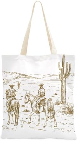 Tragetasche aus Segeltuch, Motiv: Wilder Westen, Wüste, Cowboys, Tragetasche mit Taschen, niedliche Geschenke, Rohlinge, Leinen-Tragetaschen, Siehe Abbildung, Einheitsgröße