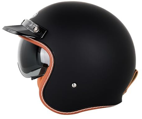 Retro Motorrad Motorradhelm, Motorrad Jethelm 3/4 mit Visier, ECE-Zertifiziert für Herren und Damen - Ideal für Vespa, Moped, Mofa, Scooter und Roller, Halbschalenhelm