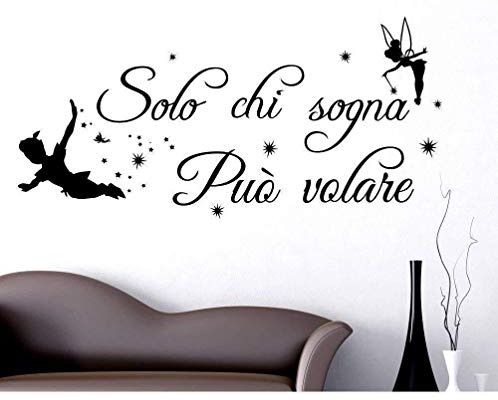 WANGSHUAIS Adesivo da Parete per la casa - Testo Artistico Only Dreamers Can Fly con Elementi Peter Pan, Adatto per Soggiorno, Adesivo da Parete Rimovibile in Vinile per Camera da Letto 100 x 50 cm