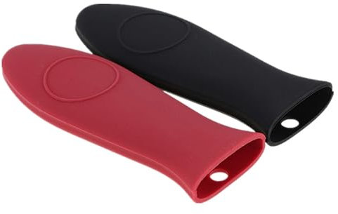 Foyscr 2 Piece Silicone Hot Handle Holder, Pan Handle Cover, Cast Iron Handle Cover, Safe and Durable for Cast Iron Pans and Metal Frying Pans (Red + Black)