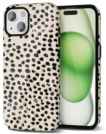 Svanove Cheetah Print Case for iPhone 15 Plus - Girly Trendy Leopard Pattern, Retro Cool Animal Print, Luxury Cute for Women, Aesthetic Y2k Hard Shell Plastic, Beige Polka Dots