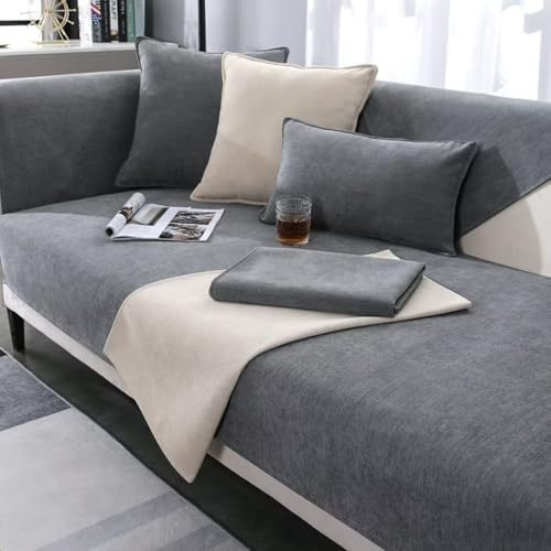 BohrenCL Sofa Überzug, Chenille Sofabezug, Sofa Überwurf, Sofadecke rutschfest, Sofa überwurfdecke, Sofaschutz Katze Hund, Sofa Schutzdecke, Sofadecken Für Sitzfläche, Grau, 70 * 150CM