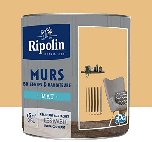 RIPOLIN Peinture Murs, Boiseries, Radiateurs Mat Ocre Guadeloupe 0,5 L