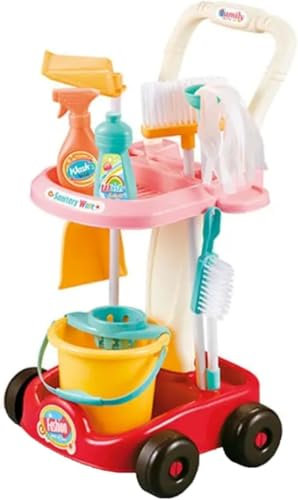 DIOXSTAR Trolley Cleaning Accessories Playset, Lightweight, Ensuring Durability, Problem-Solving Skills, Realistic Cleaning Tools, Mop, Broom, Dustpan, And Spray Bottles
