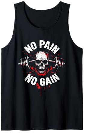 No Pain No Gain Totenkopf-Langhantel-Workout-Motivation Tank Top
