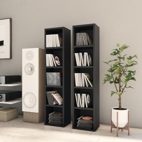 Iiaky Armoires à CD 2 pcs Noir 21x16x93,5 cm Aggloméré,Meuble Platine Vinyle,Rangement Vinyle,Porte Vinyle