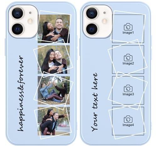 ZhuoFan Personalisierte Handyhülle für iPhone 12 mini 5,4, Personalisiert Schutzhülle mit Eigenem Foto Bild Text Selbst Gestaltet Hellblau Silikon Stoßfest Individuelle Custom Case