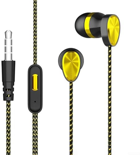 Hasaller Earphones Wired Sports Earplugs Noise Isolating In-Ear Wired Headphones Headphones In Ear Wired Earbuds HD Microphone Earphones Earphones Wired in Ear Headphones(Yellow)