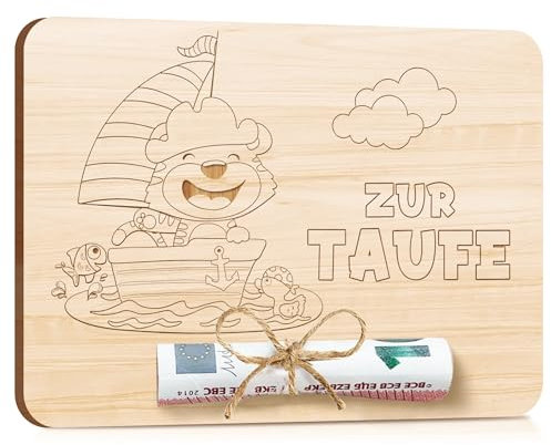 Geldgeschenke Taufe Karte Holz 14,7 × 10,4 cm | Taufe Geschenke für Jungen Mädchen Patenkind | Geldgeschenke Verpackung Taufkarten Glückwunsch Grußkarten | Taufgeschenke Personalisiert Arche Noah