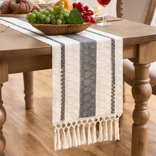 Aisybaklyn Tischläufer Modern Grau Boho Makramee Deko Tischläufer Landhausstil Baumwollleinen Quaste Hochzeitsdeko Läufer Tisch Dekoration Table Runner Tischdekoration für die Hochzeitsküche 30x140 cm