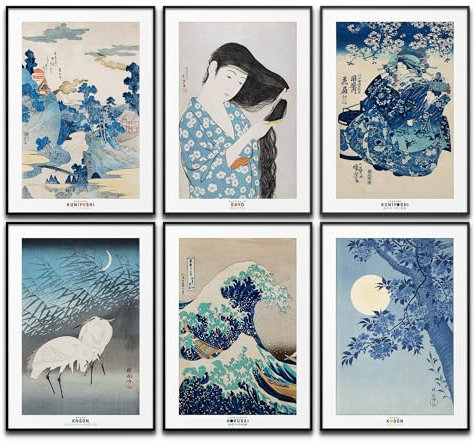 canvea Japan Kunst Poster Set Japanische Wanddeko Koson Bilder Schlafzimmer Hokusai Deko Wohnzimmer Dekoration Eklektische Gemälde