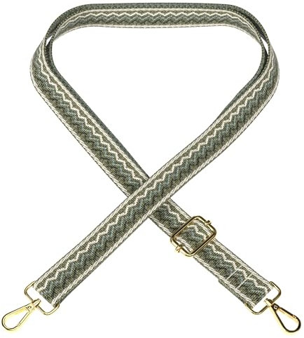 EAZY CASE - Verstellbarer Taschengurt, Ersatz Gurt für Handtaschen, Schulterriemen für Umhängetaschen, dünner Riemen für Taschen und Tragetaschen, DIY Taschenband, Wellen - Grün Beige Metall Gold