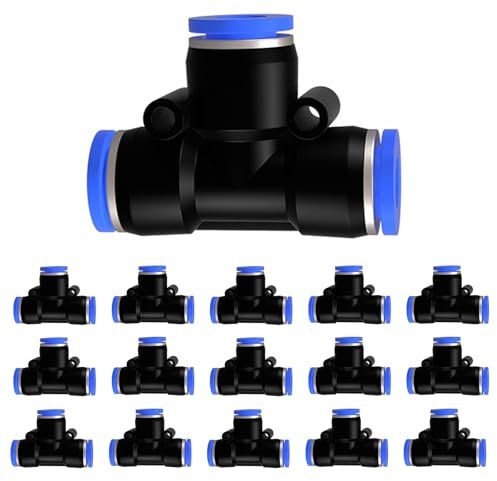 15 Stück 12mm OD pneumatische Steckverbindung,3 Wege T-Stücke Schnellverschraubungen Kunststoff Rohr PE Luftleitungsadapter,Push in Connect Pneumatik Fitting (PE - 12mm - 15 Stück)