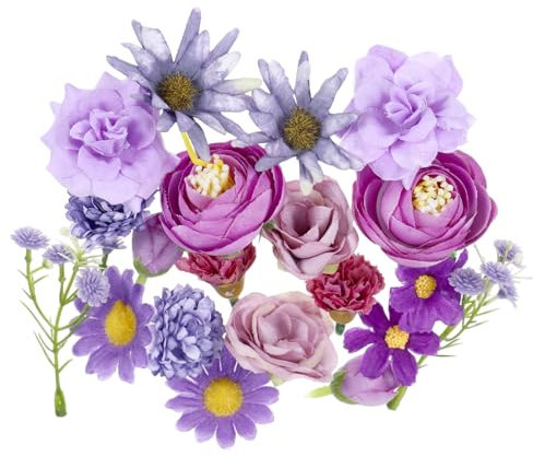 20 Stück Kunstblumen zum Basteln Set, Kunstblumen Deko wie echt, Künstliche Blumen Deko, Artificial Flowers, Plastik Blumen für Lila Dekoration, 10 Arten für DIY-Projekte und Basteln Dekorationen