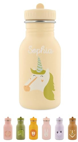 wunderwunsch Trinkflasche personalisiert für Kinder, Flasche personalisiert, Babyflasche, Kinder Flasche, Trixie Trinkflaschen mit individuellem Namen (Einhorn, 350ml)