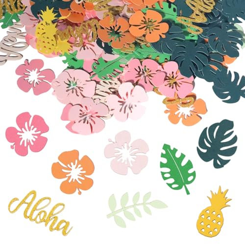 BelleVive 200 pièces décoration de table Hawaii confettis fête Aloha feuilles de palmier fleurs ananas été fête sur la plage mariage fête à thème tropicale décoration table plage été