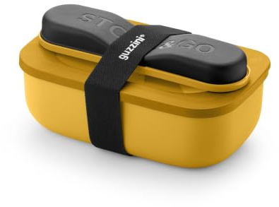 Guzzini - Store&Go, Lunchbox mit Reisebesteck - Mangogelb, 20 x 12 x 7 cm - 900 cc - 171102236