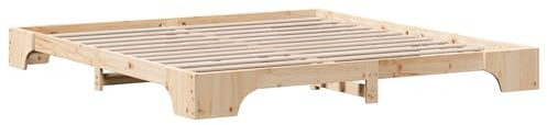 vidaXL Estructura de Cama de Madera Sólida de Pino Natural | Diseño Durable de 200 cm Ideal para Adultos, Uso en el Dormitorio, Estilo Minimalista, Construcción Resistente, Muebles Básicos, Base de C