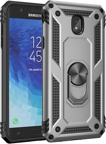 yanzi Compatible avec Samsung Galaxy J3 Téléphone Coque(Argent)+3D Verre Trempé[Militaire-Antichoc]-[Support] Bumper Protection Case Robuste Housse Étui pour Samsung Galaxy J3-2018