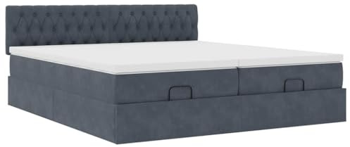 Hoodmeel Bett mit matratze 180x200 Boxspringbett 180x200 mit Bettkasten und Matratzentopper Polsterbett Doppelbett mit Stauraum Bett für Schlafzimmer -Dunkelgrau-180 x 200 cm