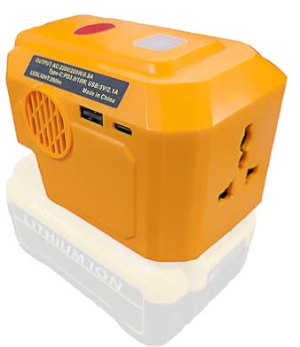 Portable Power Inverter 200W, for Dewalt 18V Batteries to 230V AC,USB/Type-C Outputs,200LM Emergency Light,ideal for Car Camping Accessories