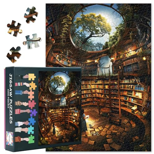 Puzzles für Erwachsene 1000 Teile Vintage Bibliothek Herausfordernde Puzzles für Erwachsene, 70 x 50 cm Puzzlespiel für Frauen Wohnaccessoire (Bücherregal-Serie)
