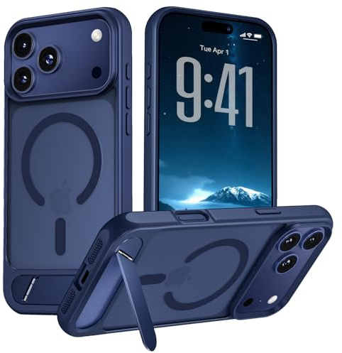 Hoerrye für iPhone 17 Pro Max Hülle für MagSafe - Flügelständer Kompatibel, Eingebauter Magnetring, Stoßfest Kratzfest Transluzente Matt für iPhone 17 Pro Max Case Blau