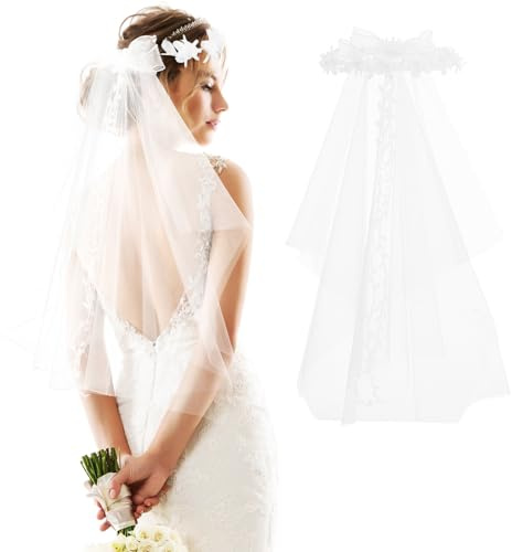 Weißer Brautschleier als Stirnband mit Gewebe für Hochzeit