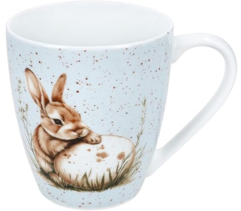 Ritzenhoff & Breker Bunny blau Kaffeebecher I 300 ml, Ø 8,5 cm I Porzellan Becher mit Hasen & Eier Dekor I frühlingshafte Tasse für Kaffee, Tee oder Kakao zu Ostern