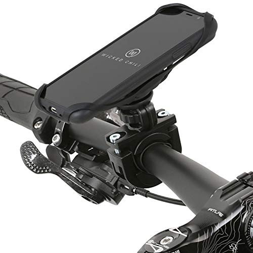 Wicked Chili QuickMOUNT Fahrrad Halterung kompatibel mit iPhone XS und iPhone X - Fahrrad Motorrad Lenker Adapter + Outdoor Case + Sicherungsband (360° drehbar - für 22-32 mm Lenker) schwarz