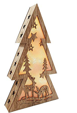 Wichtelstube-Kollektion XL Weihnachtsdeko Holz LED beleuchtet mit 3D Effekt 32cm Hoch Lichterhaus Weihnachten