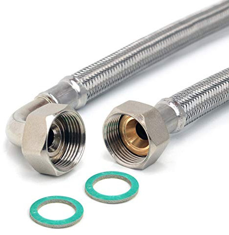 H2O-Flex® Zulaufschlauch 4m für die Waschmaschine oder Spülmaschine knickfester DN13 Panzerschlauch mit 3/4 Anschlüssen (ÜM x ÜM Bogen) und Edelstahl - Geflecht Aquastop Verlängerung