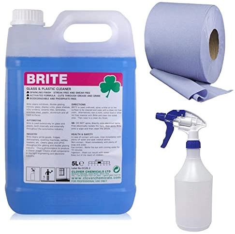 Brite Glass and Mirror Cleaner 5L Plus Blue Trigger Spray + C-Feed Blue