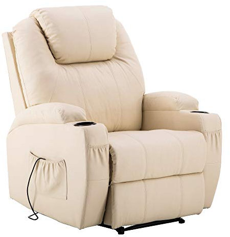 M MCombo Fauteuil Relax électrique Fauteuil de Massage Fauteuil TV Fonction inclinable Vibration Chauffage 7061 Nouveau modèle (Similicuir crème)