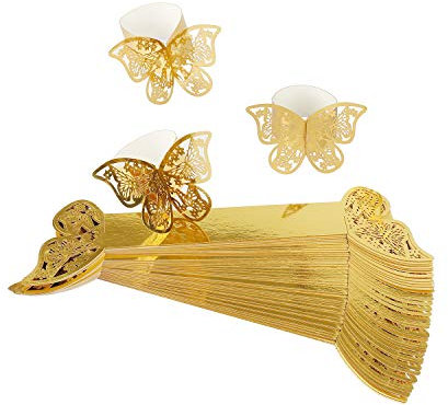 MaoXinTek Serviettenring Schmetterling Papier Serviettenschnalle für Hochzeit Taufe Kommunion Graduierung Geburtstag Weihnachten Bankett 50Pcs Gold