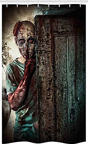 ABAKUHAUS Zombie Schmaler Duschvorhang, Böse Augen Monster, Badezimmer Deko Set aus Stoff mit Haken, 120 x 180 cm, Umber Teal Tan