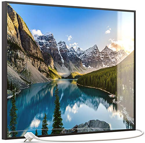 STEINFELD Heizsysteme® Glas Bildheizung Infrarotheizung inklusive TS11 WiFi Thermostat | Made in Germany | Motive 040 Rocky Mountains (500 Watt, schwarz)