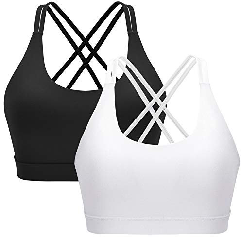 MotoRun Gepolsterte Sport-BHs für Frauen, überkreuzte Rückenpartie, mittlere Unterstützung, Workout, Laufen, Yoga - - Large