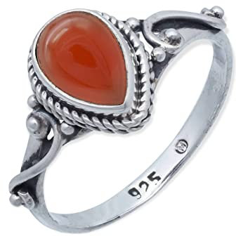mantraroma Damen Ring 925 Silber Karneol Edelstein orange ausgefallen verspielt