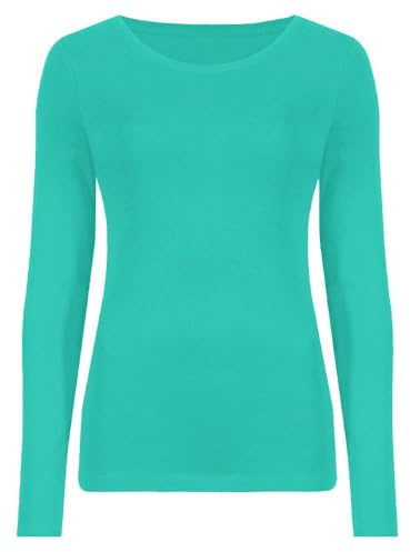 Hamishkane Ladies Long Sleeve Round Neck Plain Casual Basic Stretchy Fitted Womens T-Shirt Top