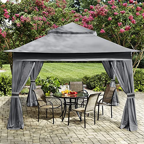 MasterCanopy 4 x 4 m Doppeldach Pavillon Terrassen-Gazebo mit 4 Netzwänden für Hinterhof, Garten, Grau