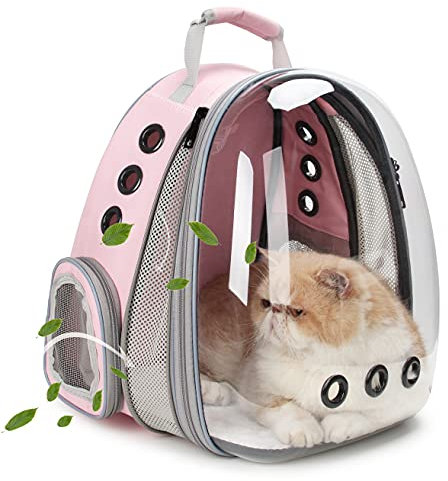 Lollimeow Hunderucksack, Katzenrucksacktragetasche, Katzen und Welpen, von Fluggesellschaften zugelassen, für Reisen, Spazierengehen und den Einsatz im Freien, vorne erweiterbar, rosa