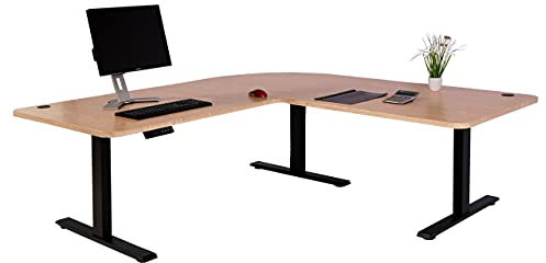 Mendler Eck-Schreibtisch HWC-D40, Computertisch elektrisch höhenverstellbar 178x178cm 84kg MVG - Hellbraun, schwarz