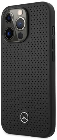 CG MOBILE Mercedes-Benz Handyhülle für iPhone 13 Pro in Schwarz Vollperforiert Echtleder Schutzhülle Langlebig & Anti-Kratzer Hülle mit zugänglichen Anschlüssen, Stoßdämpfung & Signature Logo
