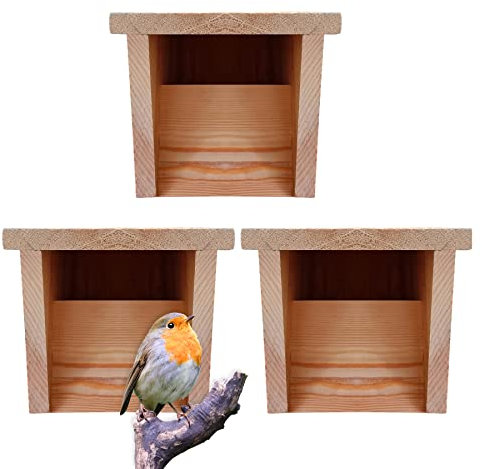 BigDean 3er Set Nistkasten für Rotkehlchen, Gartenrotschwanz & andere Vögel - Halbhöhle Brutkasten Rotschwänzchen Vogelhaus verschraubt - Massivholz aus Schreinerei