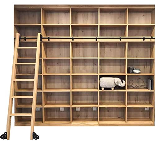 Set Di Scala Della Libreria Del Fienile Scorrevole Hardware scorrevole Rustico Black Rotolamento Biblioteca Biblioteca (senza ladder) Kit, con ruote a rulli da pavimento, kit porta fienile scorrevole