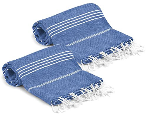 Turquoise Home, Großes Strandtuch 100% Baumwolle - Weich und Langlebig, Hamamtuch Ideal für Sauna, Spa, Yoga und Pool, Himmelblau (2 Stück), 100x180 cm