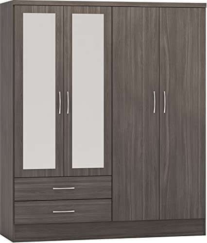 Seconique Nevada 4 Door 2 Drawer Wardrobe in Black Wood Grain